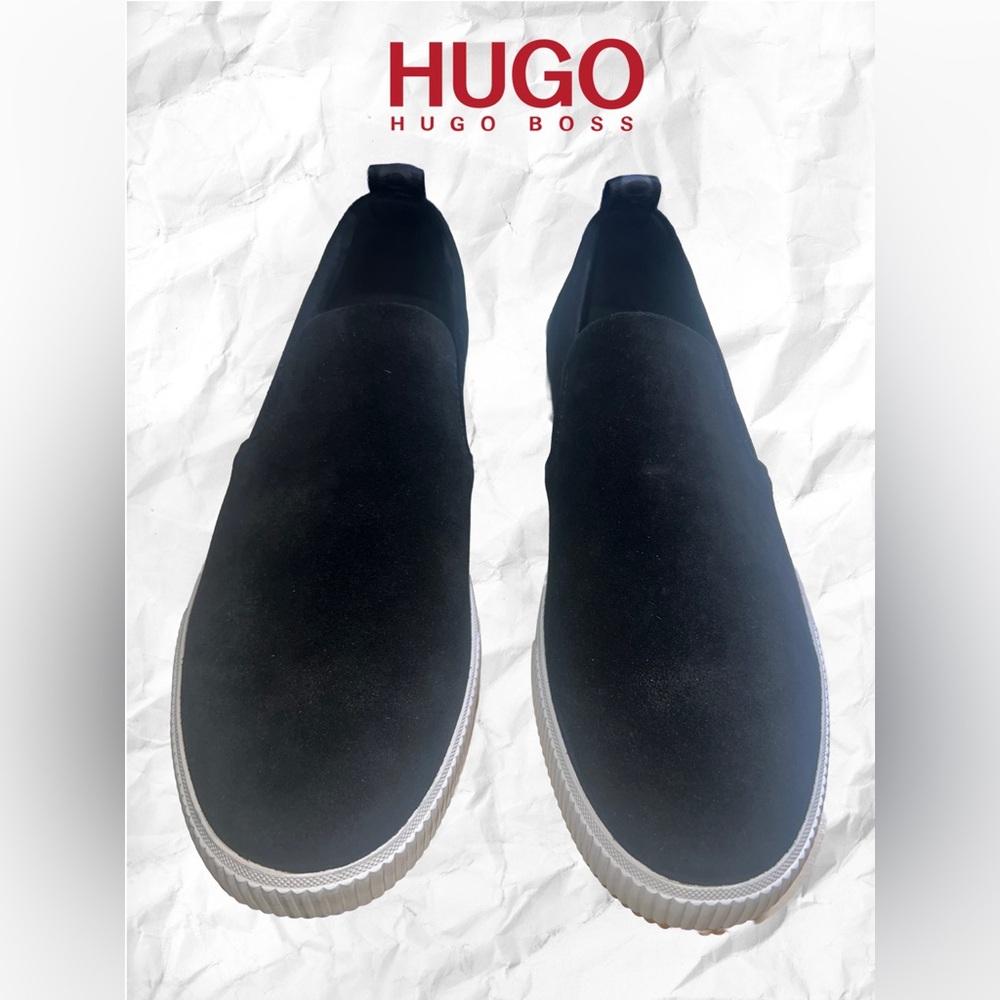 HUGO Hugo Boss Zero Tennis Low Top Black Suede Slip On Sneakers